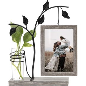 Sapowerntus 4x6 Picture Frames Family Desk Office Rustic Photo Frame, Water Plants Flowers Floating Double Glass Vase Tabletop Standing Home Decor, Wedding Grandma Mother Mom Gift
