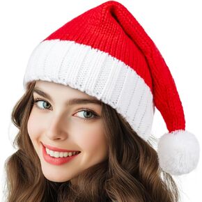 Santa Hat Christmas Beanies Hats for Women & Men Winter Warm Soft Knit Xmas Hat Skull Cap for Adults Christmas New Year Party Gift