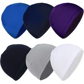 6Pcs Mens Skull Caps Soft, Athletic Skull Cap Men Breathable Helmet Liners for Men and Women (6 Colors) Black