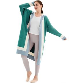 Womens Oversized Sweater Color Block Fall Tunics Long Sleeve Cardigan Hooded Sweater with Pockets