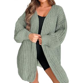 Womens Oversized Cute Waffle Chunky Knit Long Cardigan Fall 2024 Ladies Dressy Casual Open Front Sweater Cardigans