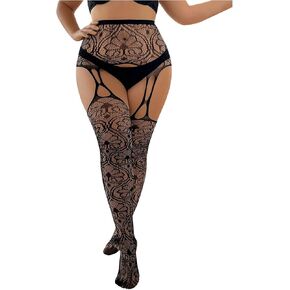 Floerns Women's Plus Size Cut Out Crotchless Fishnet Tights Nightwear Stockings