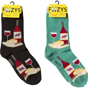 Foozys Women’s Crew Socks | Fun Wine Time Food & Drink Novelty Socks | 2 Pair