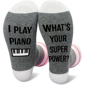 Musical Socks Piano Socks, I Play Piano What's Your Super Power Socks, Funny Gifts For Women Men Friends Musicians Piano Teacher Music Lovers, Music Socks For Sport Work Study Travel Holiday -17