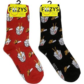 Foozys Women’s Crew Socks | Chinese Takeout Food & Drink Novelty Socks | 2 Pair