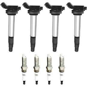 UF596 Ignition Coil & Spark Plug: 4-Pack Combo Replaces OE Numbers UF619 90919-02252 4912 Compatible with Toyota Corolla Prius Matrix Scion Lexus Pontiac Perfect for Complete Engine Tune-Up