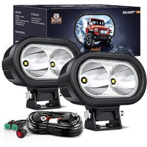 Nilight 2PCS 4Inch Motorcycle Led Pods 2100LM Built-in EMC Driving Light Super Spotlight Offroad Fog Light w/ 16AWG DT Wiring Kit for Motorbike SUV ATV Truck Boat Tractor Forklift