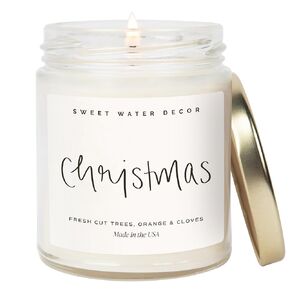 Sweet Water Decor Warm and Cozy Candle - Pine Cinnamon & Fir Winter Scented Orange Candle - Scented Soy Candles for Home with 40 Hour Burn Time - 9oz Clear Jar Winter Candle Made in the USA