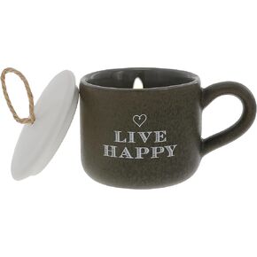Pavilion Gift Company - Live Happy - 2 oz Mini Candle in 2.5 Oz Espresso Shot Glass Mug with Lid Encouragement Uplifting Survivor Bestie BFF Best Friend Friendship Gift Present to:/from: Gift Tag