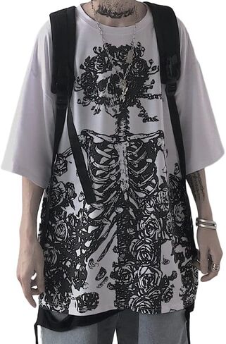 Men Women Y2K Gothic Skeleton T-Shirt Grunge Dark Academia Emo Tees Japanese Alt Harajuku Oversize Punk Skull Clothes in Saudi Arabia