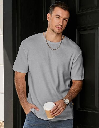 JMIERR Mens T Shirt Casual Solid Color Cotton Crewneck Stretch Short Sleeve Waffle Knit Tees in Kuwait