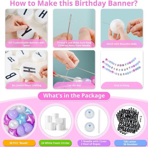 Giant Friendship Bracelet Banner for Birthday: DIY Customizable Birthday Garland with Foam Circles & Plastic Balls for in My Birthday Era Singer Celebration (Blue Mermaid) in Saudi Arabia