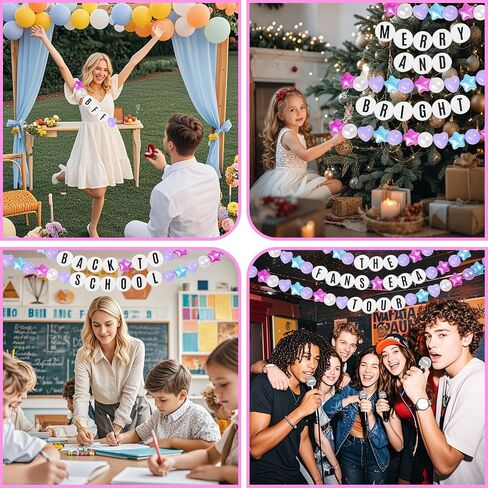 Giant Friendship Bracelet Banner for Birthday: DIY Customizable Birthday Garland with Foam Circles & Plastic Balls for in My Birthday Era Singer Celebration (Blue Mermaid) in Saudi Arabia