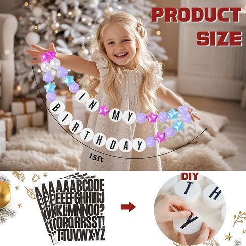 Giant Friendship Bracelet Banner for Birthday: DIY Customizable Birthday Garland with Foam Circles & Plastic Balls for in My Birthday Era Singer Celebration (Blue Mermaid) in Saudi Arabia