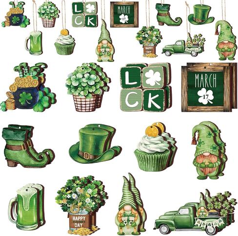 24 Pieces St. Patrick's Day Decorations Vintage Ornaments for Tree Shamrocks Wooden Hanging Ornaments Vintage Irish Embellishments with Ropes for St Patrick's Day Tree Table Decor (Shamrock Style) in Saudi Arabia
