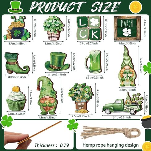 24 Pieces St. Patrick's Day Decorations Vintage Ornaments for Tree Shamrocks Wooden Hanging Ornaments Vintage Irish Embellishments with Ropes for St Patrick's Day Tree Table Decor (Shamrock Style) in Saudi Arabia