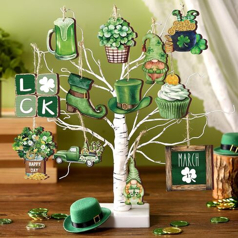 24 Pieces St. Patrick's Day Decorations Vintage Ornaments for Tree Shamrocks Wooden Hanging Ornaments Vintage Irish Embellishments with Ropes for St Patrick's Day Tree Table Decor (Shamrock Style) in Saudi Arabia