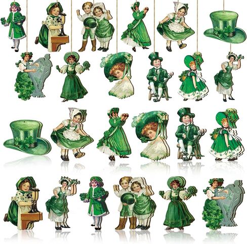 24 Pieces St. Patrick's Day Decorations Vintage Ornaments for Tree Shamrocks Wooden Hanging Ornaments Vintage Irish Embellishments with Ropes for St Patrick's Day Tree Table Decor (Shamrock Style) in Saudi Arabia