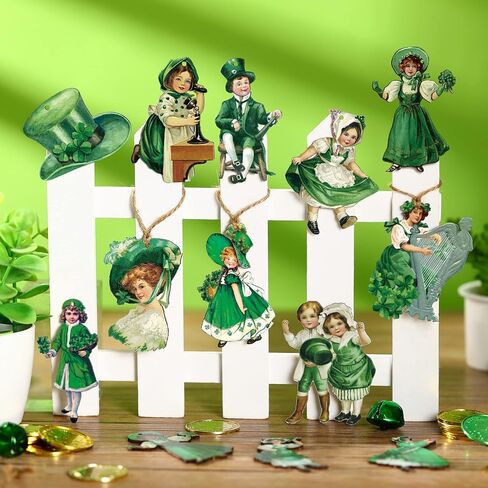 24 Pieces St. Patrick's Day Decorations Vintage Ornaments for Tree Shamrocks Wooden Hanging Ornaments Vintage Irish Embellishments with Ropes for St Patrick's Day Tree Table Decor (Shamrock Style) in Saudi Arabia