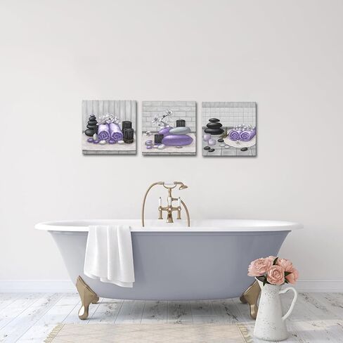 RnnJoile Spa Canvas Wall Art Zen Stone Orchid Picture Painting Navy Blue Still Life Prints for Bathroom Zen Meditation Room Decor Framed 12"x12" for Each in Kuwait