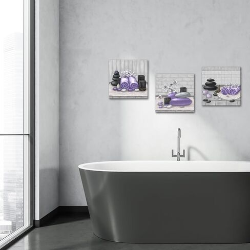 RnnJoile Spa Canvas Wall Art Zen Stone Orchid Picture Painting Navy Blue Still Life Prints for Bathroom Zen Meditation Room Decor Framed 12"x12" for Each in Kuwait