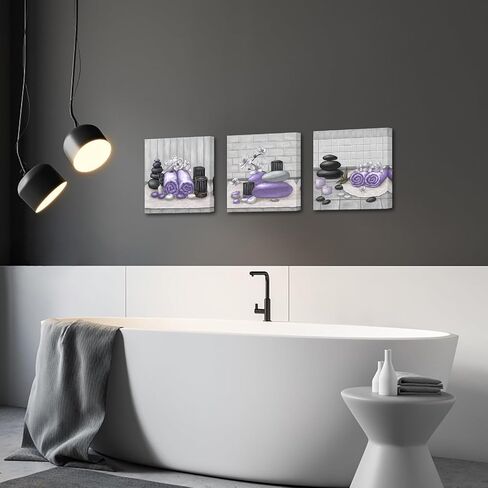 RnnJoile Spa Canvas Wall Art Zen Stone Orchid Picture Painting Navy Blue Still Life Prints for Bathroom Zen Meditation Room Decor Framed 12"x12" for Each in Kuwait