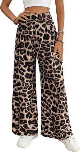 Milumia Women's Leopard Print High Waisted Wide Leg Long Pants Trousers in Saudi Arabia