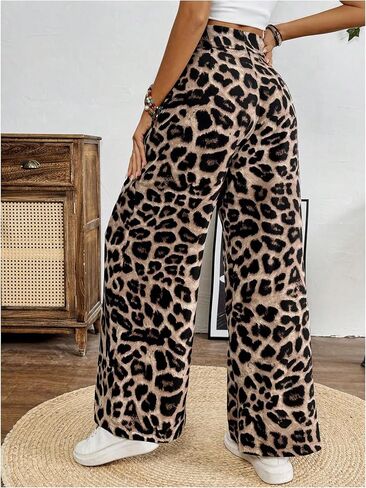 Milumia Women's Leopard Print High Waisted Wide Leg Long Pants Trousers in Saudi Arabia