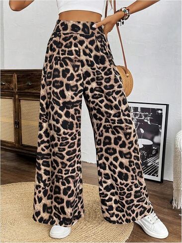 Milumia Women's Leopard Print High Waisted Wide Leg Long Pants Trousers in Saudi Arabia