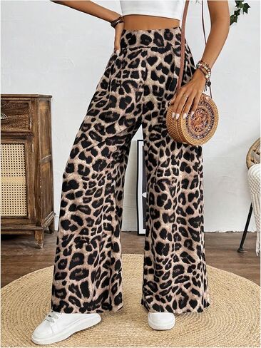 Milumia Women's Leopard Print High Waisted Wide Leg Long Pants Trousers in Saudi Arabia