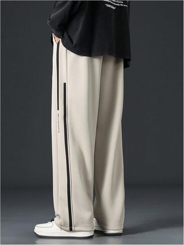OYOANGLE Men's Drawstring Elastic Waist Long Pants Letter Print Straight Leg Loose Casual Sweatpants with Pockets in Saudi Arabia