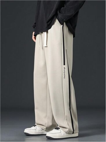 OYOANGLE Men's Drawstring Elastic Waist Long Pants Letter Print Straight Leg Loose Casual Sweatpants with Pockets in Saudi Arabia