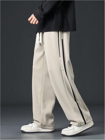 OYOANGLE Men's Drawstring Elastic Waist Long Pants Letter Print Straight Leg Loose Casual Sweatpants with Pockets in Saudi Arabia
