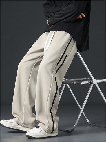 OYOANGLE Men's Drawstring Elastic Waist Long Pants Letter Print Straight Leg Loose Casual Sweatpants with Pockets in Saudi Arabia