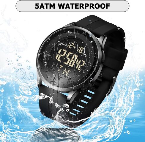 Mens Digital Waterproof Military Watch for Men Black Dive Tactical Sports Minimalist Ultra-Thin Wrist Watch in Saudi Arabia