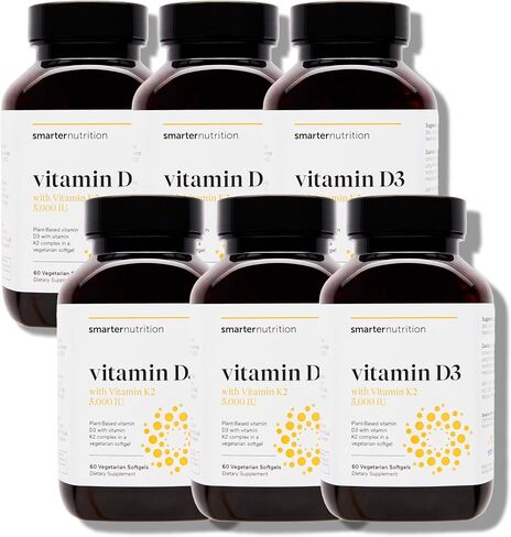 Plant-Based Vitamin D3 Immune Support with Vegan K2 Complex in a Vegetarian Softgel - Includes 5,000 IU of Vitamin D for Immunity Boost, Complete Bone Health & Arterial Protection (6, D3+K2) in Kuwait