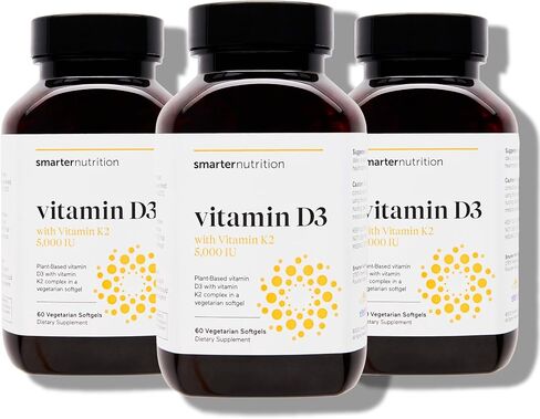 Plant-Based Vitamin D3 Immune Support with Vegan K2 Complex in a Vegetarian Softgel - Includes 5,000 IU of Vitamin D for Immunity Boost, Complete Bone Health & Arterial Protection (6, D3+K2) in Kuwait