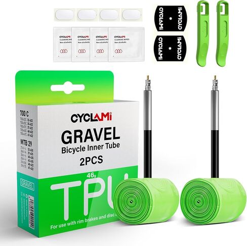 2-Pack CYCLAMI 700c x 18-32c / 32-47C (ALLRoad & Gravel) TPU Bike Inner Tubes with 45mm/65mm/85mm Presta Valves Ultra-Light (Include Bike Tube Patch Repair Kit and Tire Levers) in Saudi Arabia