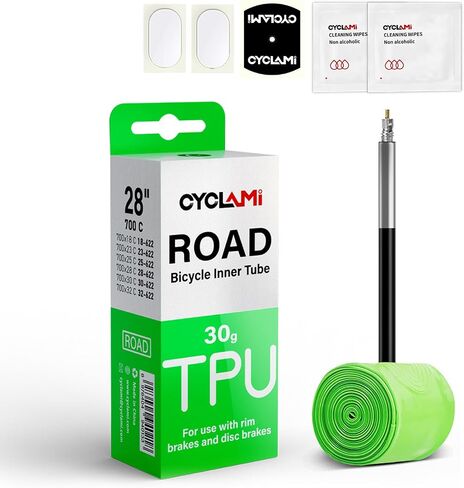 2-Pack CYCLAMI 700c x 18-32c / 32-47C (ALLRoad & Gravel) TPU Bike Inner Tubes with 45mm/65mm/85mm Presta Valves Ultra-Light (Include Bike Tube Patch Repair Kit and Tire Levers) in Saudi Arabia