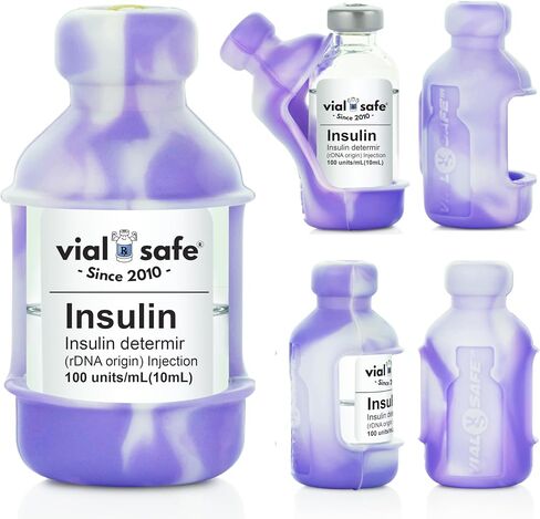 VIAL SAFE Insulin Bottle Protector Case/Sleeve for Diabetes, Never Risk Breaking Your Insulin Vial, Reusable, Durable, Flexible Silicone Protective Sleeve, 2-Pack (Size Tall), Tie Dye Purple in Kuwait