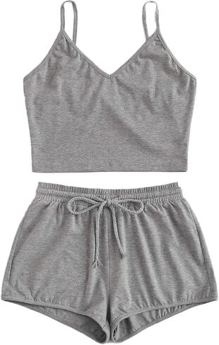 SweatyRocks Women's Suit Two Piece Outfits Sleeveless Crop Cami Top and Shorts Set in Saudi Arabia