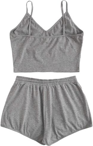 SweatyRocks Women's Suit Two Piece Outfits Sleeveless Crop Cami Top and Shorts Set in Saudi Arabia