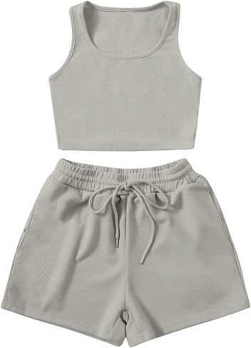 SweatyRocks Women's Suit Two Piece Outfits Sleeveless Crop Cami Top and Shorts Set in Saudi Arabia