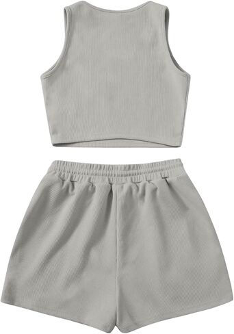 SweatyRocks Women's Suit Two Piece Outfits Sleeveless Crop Cami Top and Shorts Set in Saudi Arabia