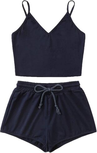 SweatyRocks Women's Suit Two Piece Outfits Sleeveless Crop Cami Top and Shorts Set in Saudi Arabia