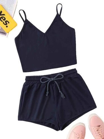 SweatyRocks Women's Suit Two Piece Outfits Sleeveless Crop Cami Top and Shorts Set in Saudi Arabia