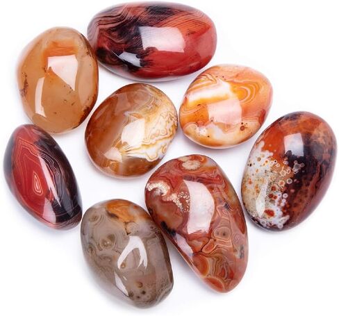 Natural Chakra Reiki Polished Healing Oval Pocket Worry Stone Crystals for Anxiety Stress Relief Therapy (Banded Agate) in Saudi Arabia