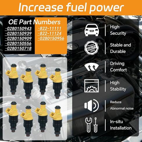 حاقن الوقود ذو 4 فتحات 8 قطع متوافق مع فورد E-150/E-250/E-350/F-150، لينكولن تاون كار/نافيجيتور، 0280150718 0280150956 822-1111 in Kuwait