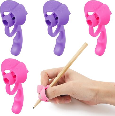 Sibba Pencil Holder Grips Handwriting 4 Pcs Finger Posture Correction Pen Holder Rubber Loop Training Tool Learning Gripper Special Training Fit Beginner, Writing, Office (Multicolor) in Saudi Arabia