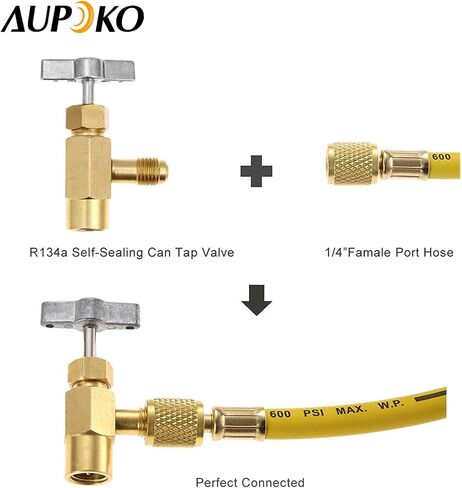 يمكن الاستفادة من Aupoko R134A ذاتي الختم مع محول خزان R134A ومزيل قلب الصمام، موزع مبرد صمام SAE 1/4 بوصة مع محول ذكر 1/4 بوصة أنثى و1/2 بوصة، لمشعب مكيف الهواء in Kuwait